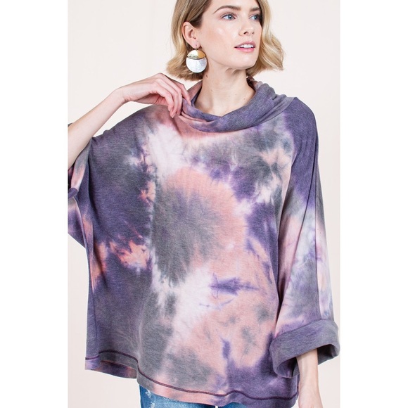 🆕 Tie Dye French Terry Turtleneck Poncho - Picture 1 of 7